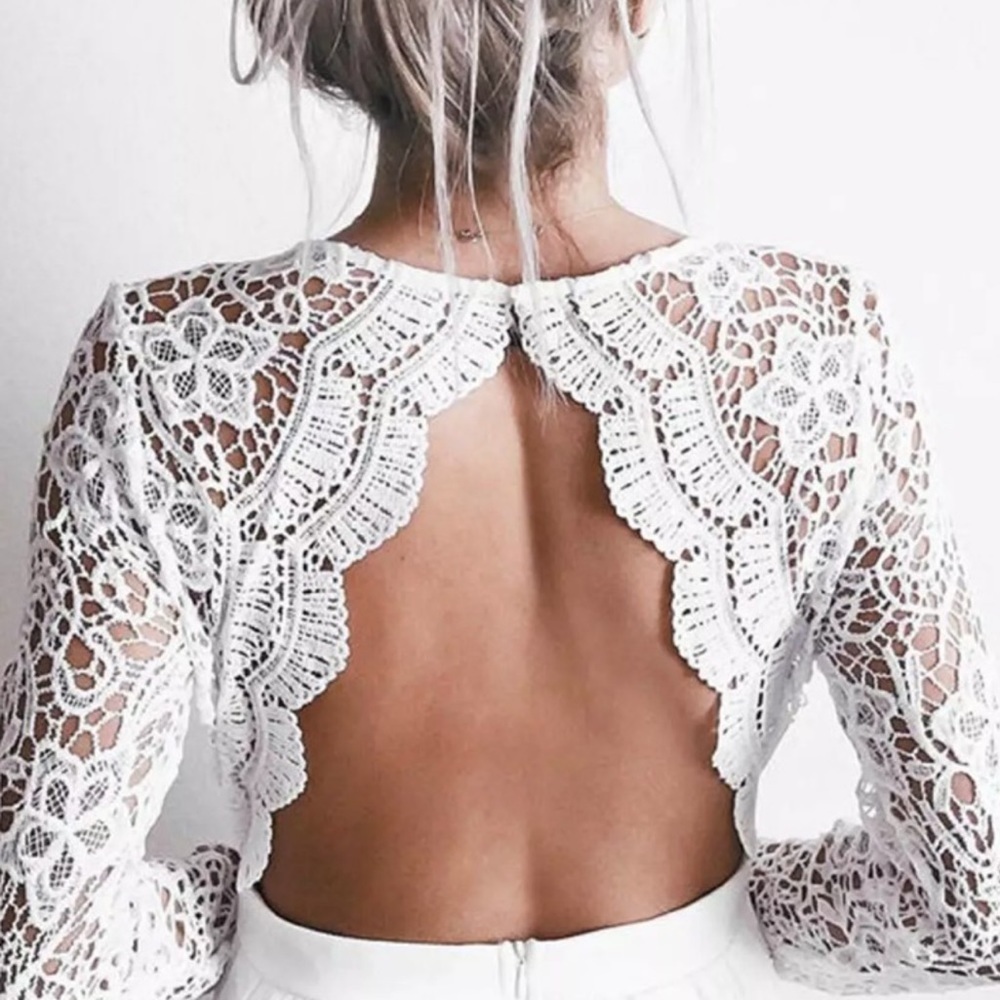 NWOT Awaken My Love White Long Sleeve Lace Maxi Dress